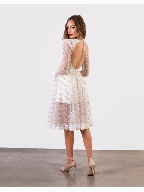 Helsa Dresses & Skirts - Open-Back Sheer White Midi Dress with Embellished Overlay
